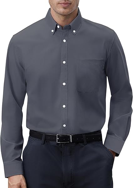 Mens Oxford Shirts Long Sleeve Button Down Shirt Regular Fit Business Casual Dress Shirts